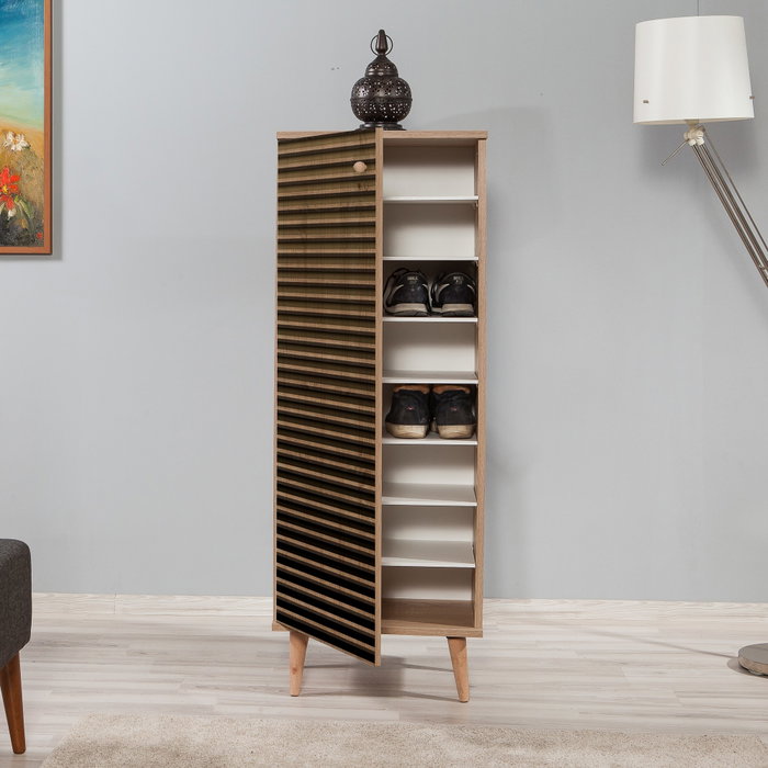 Hanah Home Filinta-220 Zapatero Roble Sonoma, 135x50x38cm, Tablero de Partículas Melamina con Patas de Carpe y Asas de Metal y Cuerda
